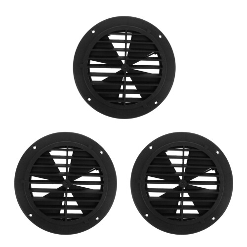 3Pièces Cache Ventilation Rv Rond Noir En PP Pour Plafond Et Chauffage