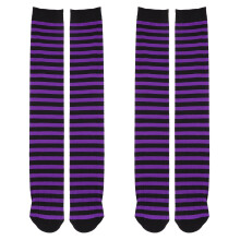 4Paires Bas Fashion Rayés Violet -Genou Adaptés Fête Et Costume