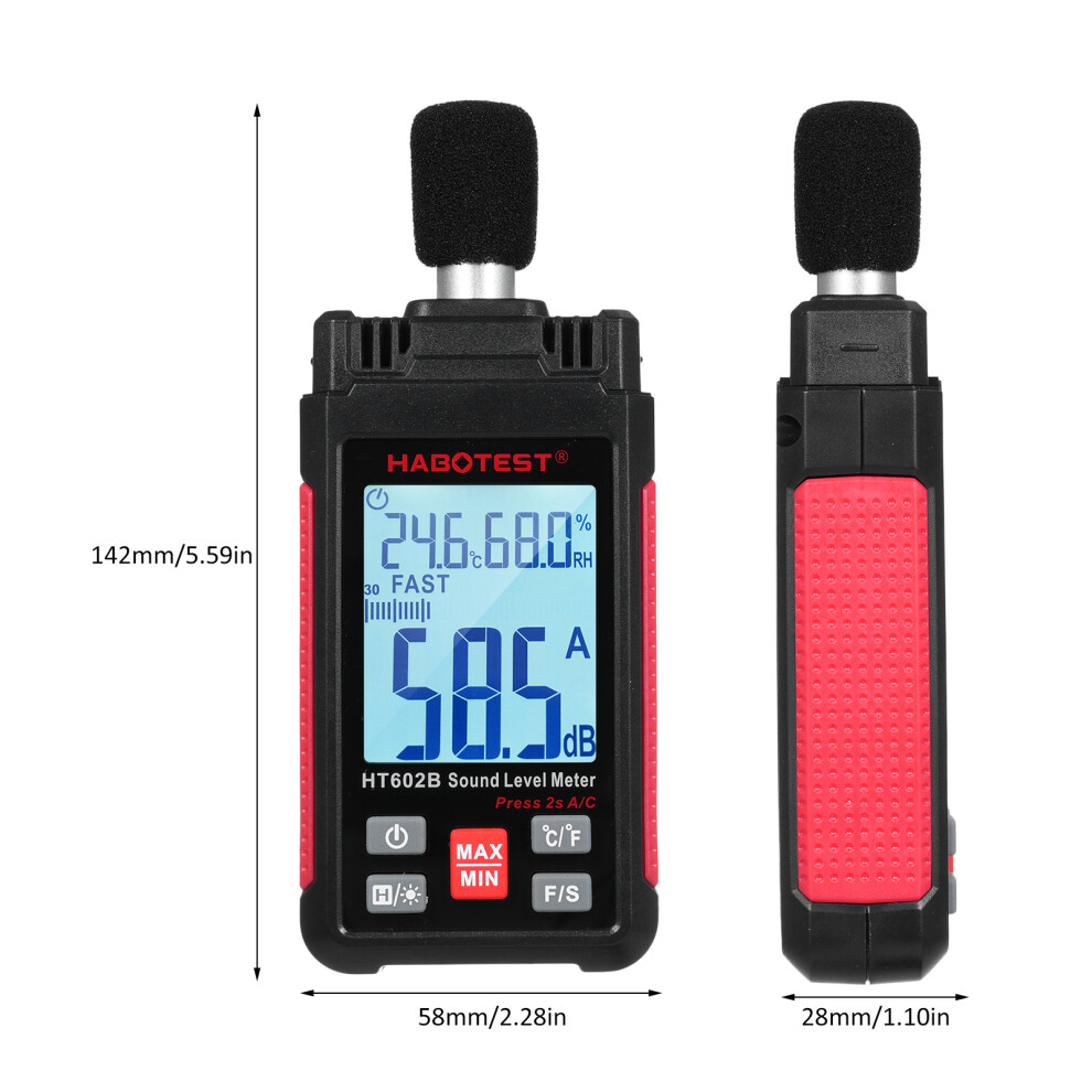 Habotest Ht602b Digital Sound Level Meter 30-130Db With Temp & Humidity 3541386430236