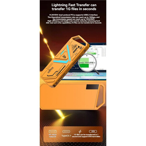 M2 SSD Case M.2 NGFF/NVME Dual Protocols SSD Enclosure Portable RGB SSD Hard Disk Case 10Gbps USB3.1 Type-C for PC 2