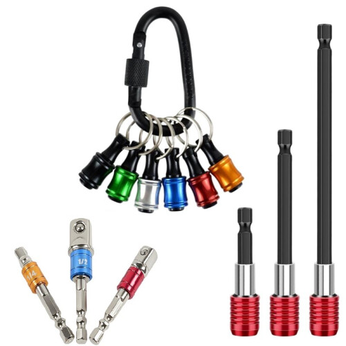 1/4 Inch Hex Shank Bit Holder Cool Gadget Set, Screwdriver Bits Holder Keychain, 3 PCS Impact Grade Socket Adapter