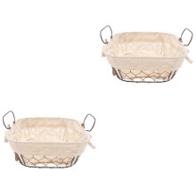2Pcs Premium Iron Storage Basket Beige for Bread Fruit and Snacks