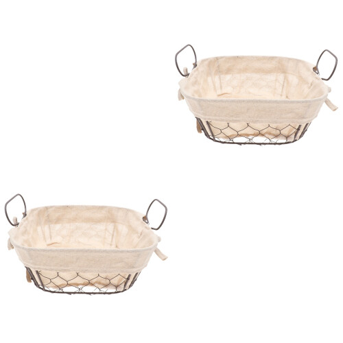 2Pcs Premium Iron Storage Basket Beige for Bread Fruit and Snacks