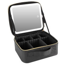 Travel Makeup Bag Cosmetic Bag Makeup Organizer Bag with Mirror Make Case of 3-Color LED Lighted Makeup Train Case,A