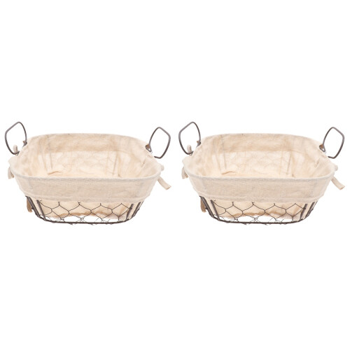 2Pcs Premium Iron Storage Basket Beige for Bread Fruit and Snacks 2