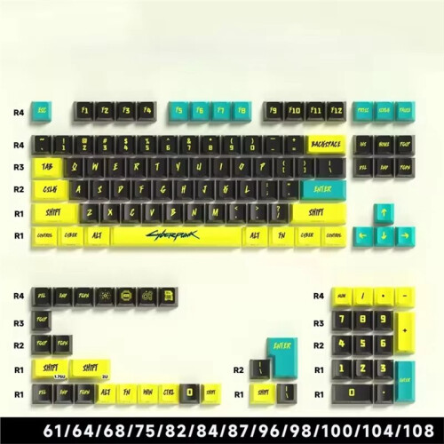 129 Keys Cyberpunk Keycap Set, Profile,Side-Engraved, Translucent PBT Keycaps,Custom Adapted for  Keyboards 1