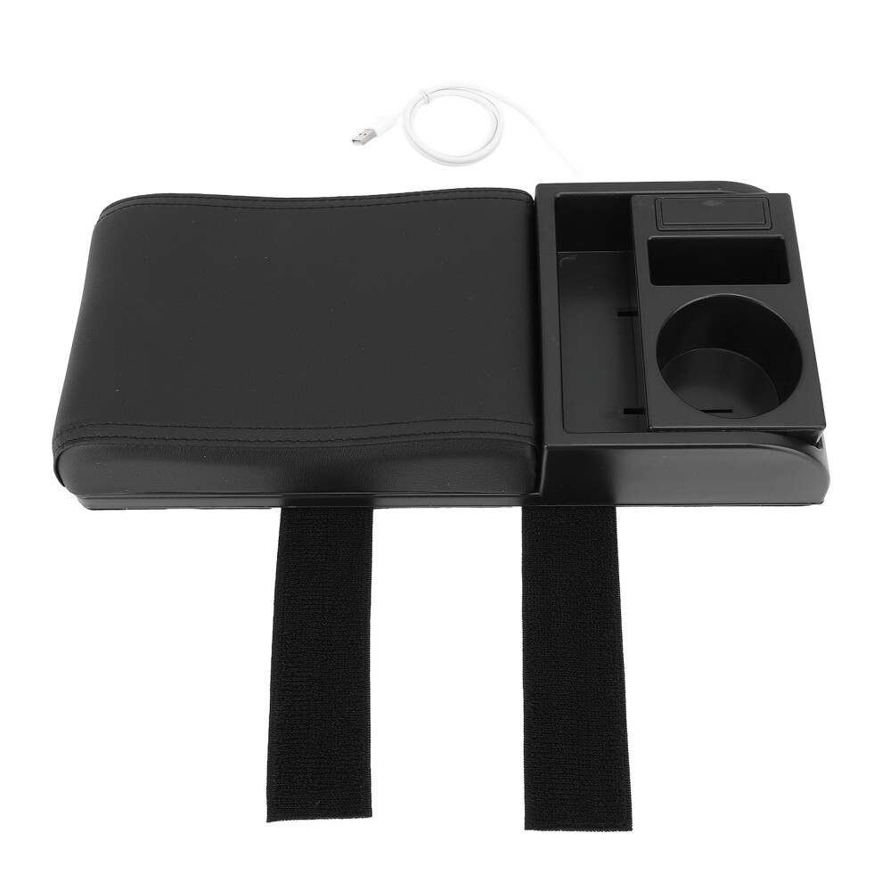 Auto Center Console Armrest Pillow With Usb Adjustable Width Storage Box Black 4121386431731
