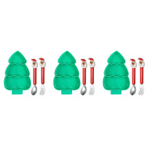 3Pcs Christmas Tree Plastic Sectioned Plates with Baby Dining Utensils