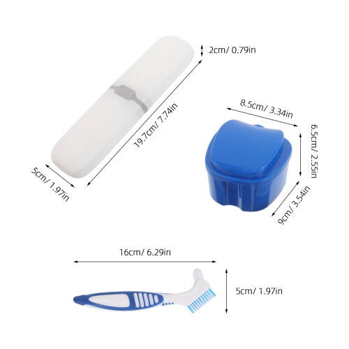 1Set Plastic Denture Cleaning Kit Portable Toothbrush Case and Cover 1