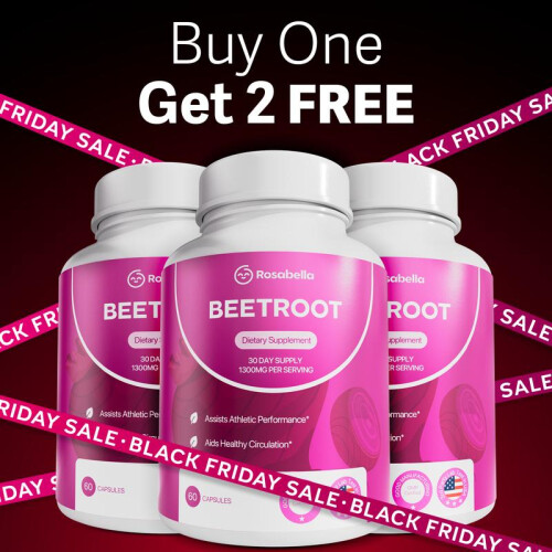 3 Pack of Rosabella Organic Beetroot Capsules (1300mg) for Blood Flow & Heart Health