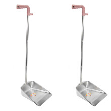 2Pcs Stainless Steel Dustpan Set with Long Handle for Home Cleaning