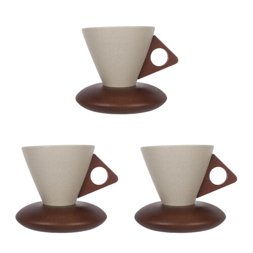 3Sets Handmade Ceramic Coffee Mugs Assorted Color Rustic Funnel Design