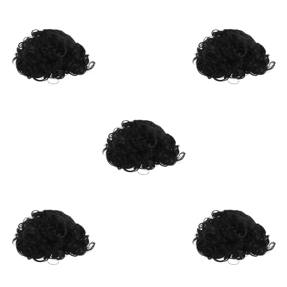 Solustre Unisex Black 5Pcs Short Afro Curly Synthetic Wigs Realistic Look For Women