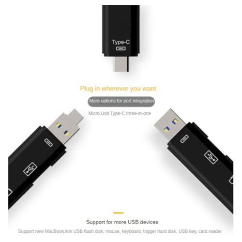2X 5 In 1 USB 2.0 Type C/USB /Micro-USB/TF/ Memory Card Reader OTG Card Reader Adapter Mobile Phone Accessories,Black 2