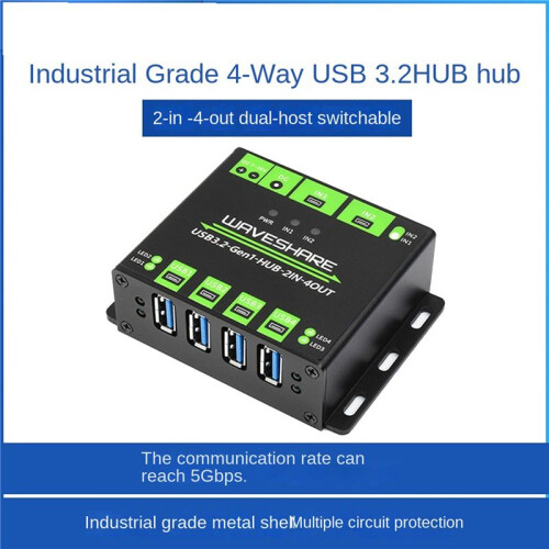 6X Waveshare Industrial 4-Way USB3.2 Gen 1 Hub 2IN-4OUT Dual Host Shared Random Switching Multiple Protection Circuit 2