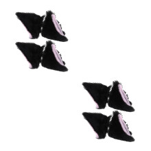 4Paires Oreilles De Chat En Peluche Noires Décor Casque