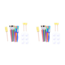 32Pcs Kids Painting Kits Assorted Color Sponge Brushes Wooden Handles