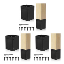 3Sets Heavy-Duty Adjustable Metal Post Base Protector Black for Fences