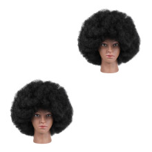 2Pièces Perruques Bouclées Afro Noires Cosplay Fête Confort