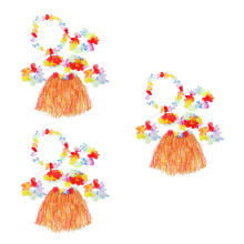 18Pcs Multi Tropical Hula Dance Grass Skirt Set with Headband Necklace