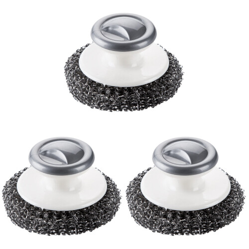 3Stk Robuster Topf- Und Pfannenschrubber Aus Stahl Und PP Grau