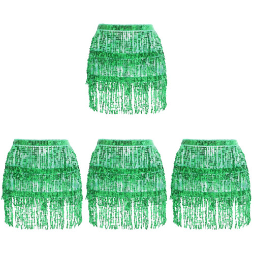 4Pcs Elegant Dancing Skirts with Sequin Hip Scarves
