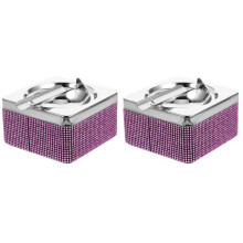 2Pièces Cendrier Portable Rose Métal Strass Style Européen Auto