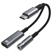 Adaptateur D8 USB-C Vers 3,5 mm pour Casque et Chargeur 2 en 1 60 W, Charge Rapide, USB Type-C Vers Prise Auxiliaire.