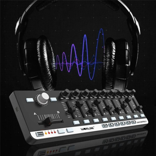 Worlde EASYCONTROL.9 MIDI Controller Portable USB Control with 4 Memory Banks, 6 Transport Buttons & Plug-N- Kit 2