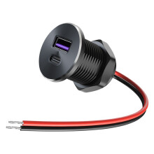12V USB Outlet Recessed Mount 30W PD Type-C & 18W QC3.0 Aluminum Fast Car Charger Port for RV Trailer Truck Boat