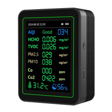 Air Quality Detector 12 in 1 Air Quality Tester Temperature/Humidity //CO/CO2/Curve/TVOC/AQI/PM2.5/PM10 Black