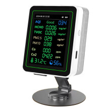 12 in 1 Air Quality Tester Temperature/Humidity //CO/CO2/Curve/TVOC/AQI/PM2.5/PM10/Formaldehyde with Bracket White