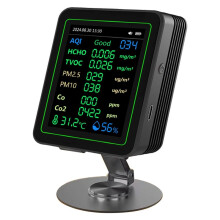 12 in 1 Air Quality Tester Temperature/Humidity //CO/CO2/Curve/TVOC/AQI/PM2.5/PM10/Formaldehyde with Bracket Black