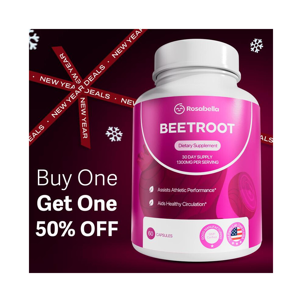 Rosabella Organic Beetroot Capsules (1300mg) for Blood Flow & Heart Health