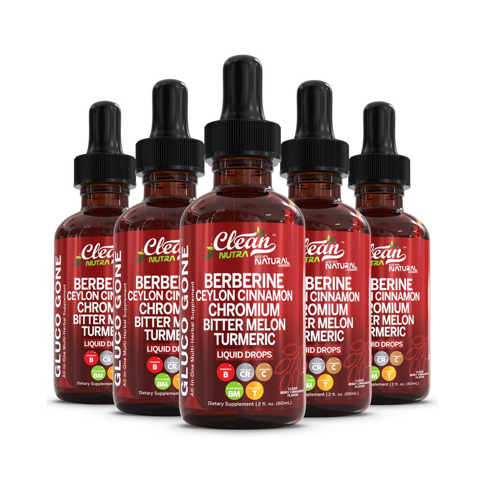 Clean Nutra Berberine, Ceylon Cinnamon, Chromium, Bitter Melon, Turmeric, Glucomannan, Gymnema & More for Natural Wellness Liquid Drop