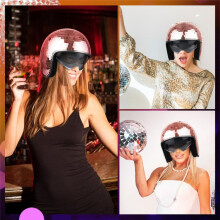 Casque de Boule Disco avec Visière Rétractable, Miroir Pailleté, Casque de Discothèque Punk, Chapeau de Costume de Boule Disco pour Bar DJ