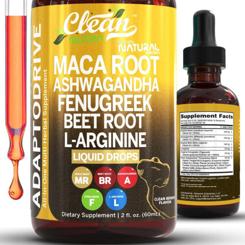 Clean Nutra Maca Root, Ashwagandha, Fenugreek, Beet Root, L-Arginine & More for Women & Men's Optimum Health Liquid Drop