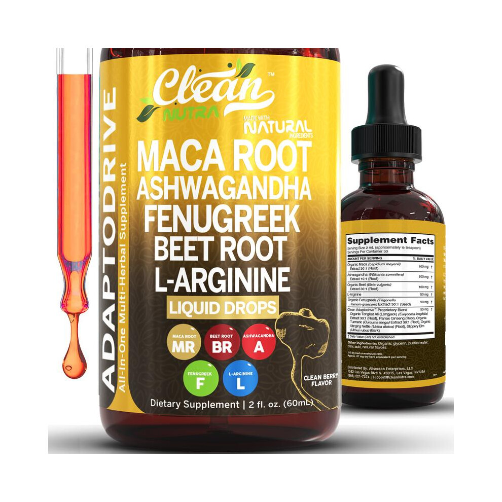 (1 Bottle) Clean Nutra Maca Root, Ashwagandha, Fenugreek, Beet Root, L-Arginine & More for Women & Men's Optimum Health Liquid Drop