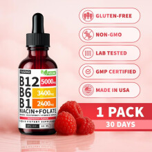 (1-PACK) Vitamin B12 Liquid Supplement Drops with B6, B1, Niacin & Folate - Edible Support for Energy, Brain & Heart, Non-GMO & Gluten-Free, 4 FI Oz