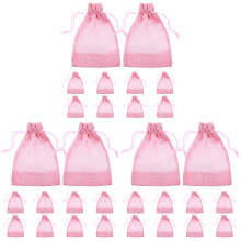 30Pcs Pink Drawstring Jewelry Storage Bags Mesh Clear Window Pouches