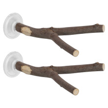 2Pcs Wooden Bird Perch Stand with Suction Cup Portable Coffee Color