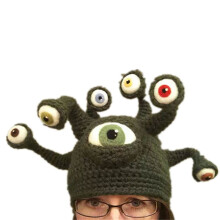Halloweenhatt med Bläckfiskögon, Handstickad Mössa, Alternativ Vintermössa, Rolig Cosplay-Kostym/Festtillbehör
