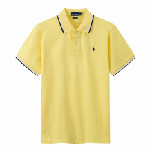 (Yellow, XXL) Mens Cotton Polo T-shirt Short Sleeve Tops Little horse embroidery
