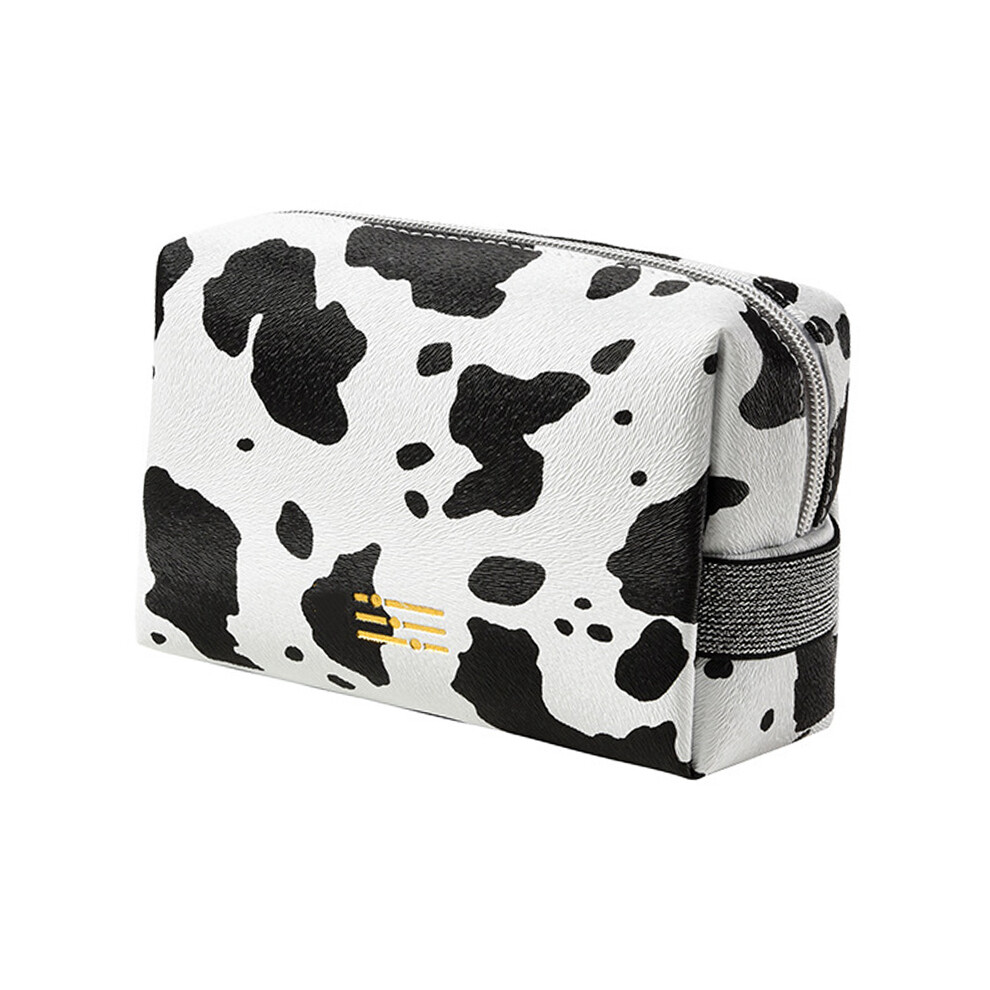 Portable Cow Print Waterproof PU Makeup Bag â Compact Travel Zipper Pouch
