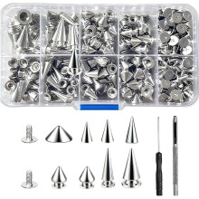 354 PCS Punk Spikes and Studs Kit - 8 Sizes Cone Spikes, Metal Tree Spikes Screwback Studs for DIY Leathercraft, Belts