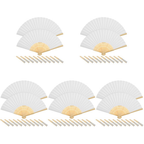 60Pièces Éventails Pliables Blancs En Bambou Pour Usage Artistique