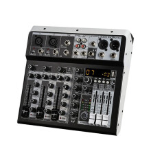 4-Kanal--Audiomixer, Soundmischpult, Audioschnittstelle, USB-Soundkarte für Studio, Bühne, DJ, Zuhause, EU-Stecker
