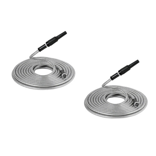 2Pcs Silver Water Hose Garden Use Stainless Steel Outer Layer Durable