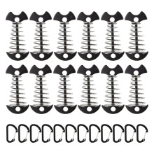 12PCS Tent Stakes Aluminum Deck Tie Down, Fishbone Deck Anchor Pegs, Tent Rope Tighteners with Spring Buckle Black