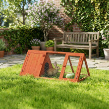 (Orange) PawHut Rabbit Hutch, Wooden Guinea Pig Hutch with Run and Doors
